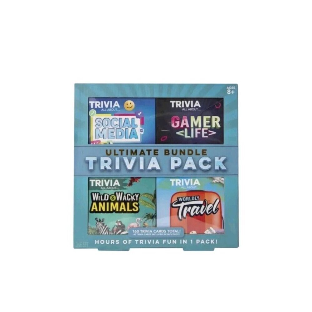 4 Pack Ultimate Bundle Trivia Pack 160 Cards Game Social Media Animals Travel